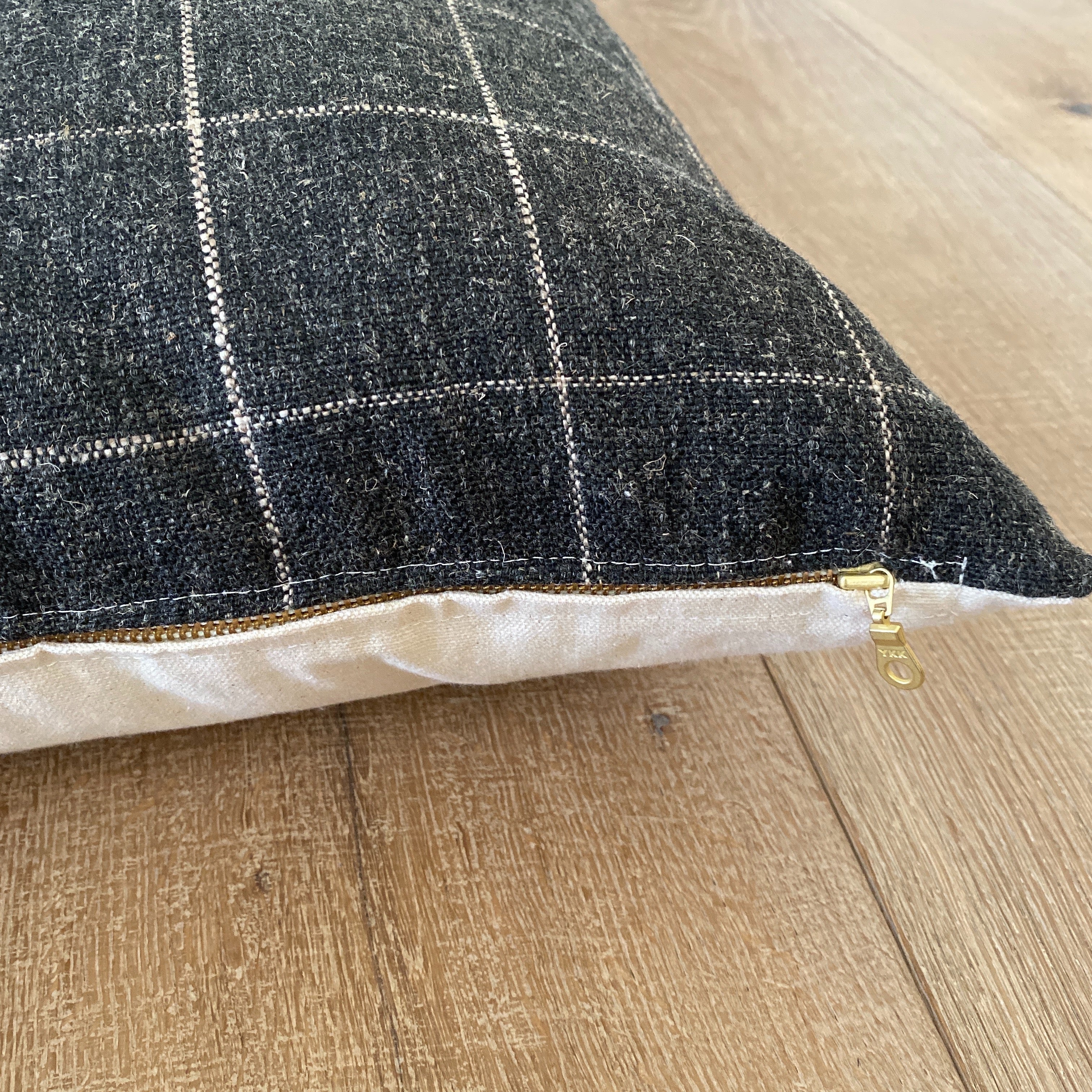 "Brenner" Felt Plaid PIllow Cover (Charcoal Gray) - Linen and Ivory