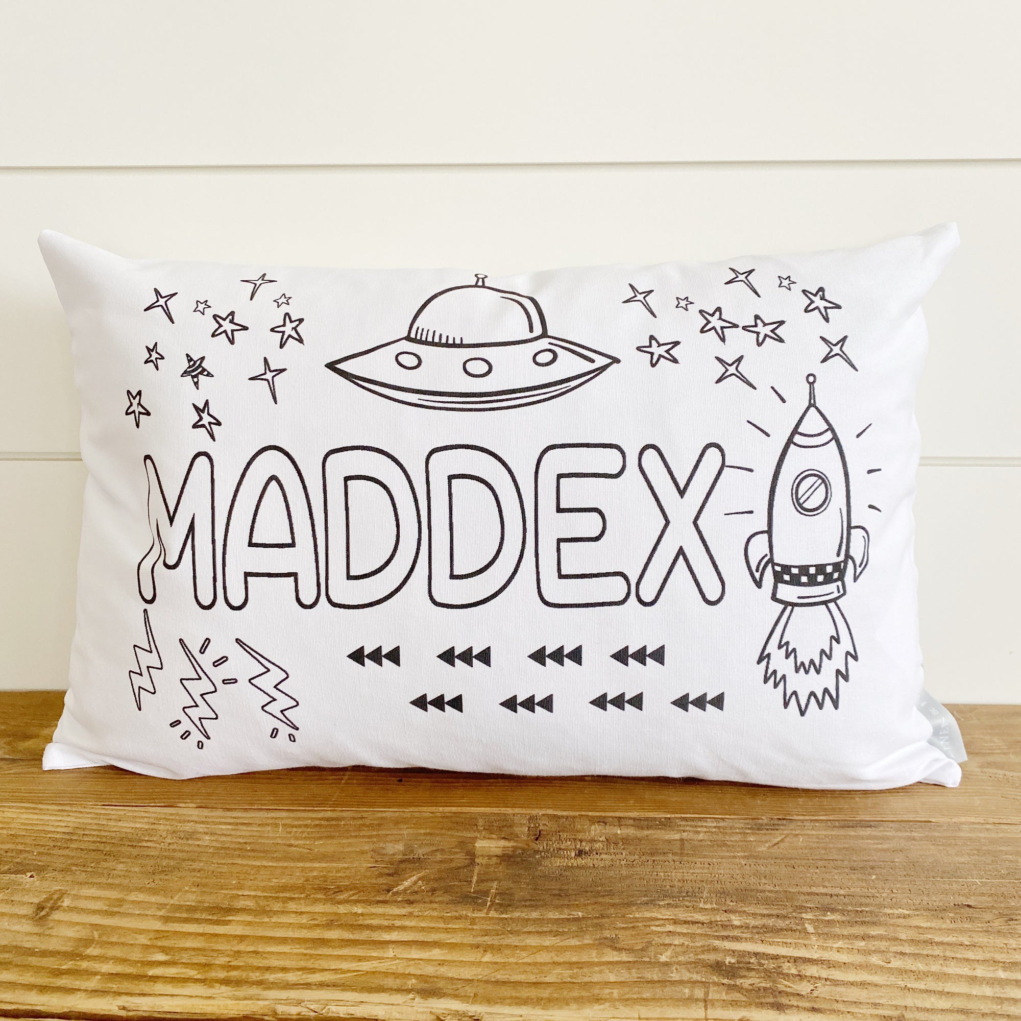 Kids Custom Coloring Pillow Cover (Rocket Ship & Space)