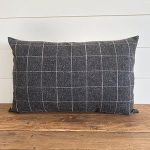 "Brenner" Felt Plaid PIllow Cover (Charcoal Gray) - Linen and Ivory