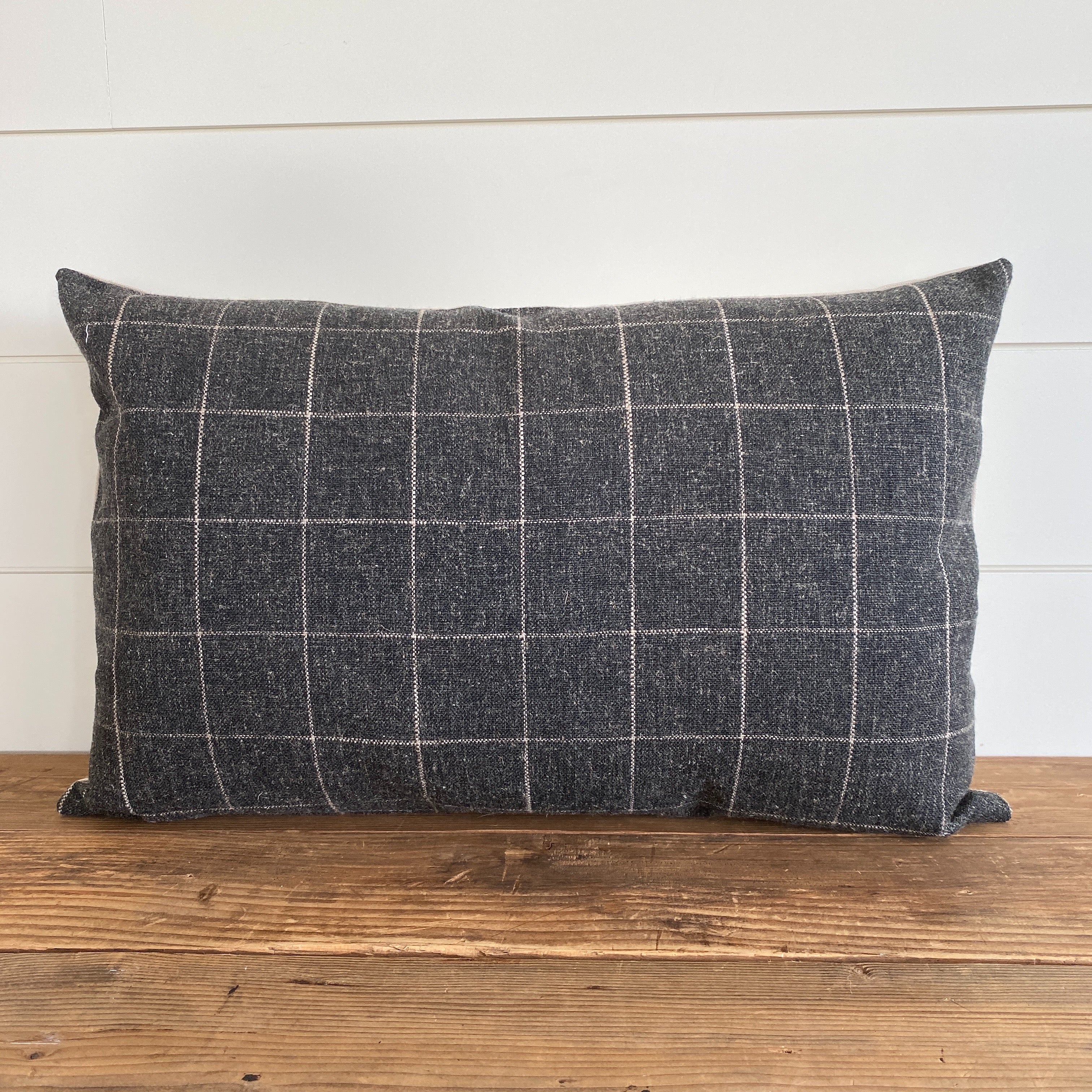 "Brenner" Felt Plaid PIllow Cover (Charcoal Gray) - Linen and Ivory