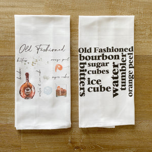 Old Fashioned Watercolor Tea Towel - Linen and Ivory