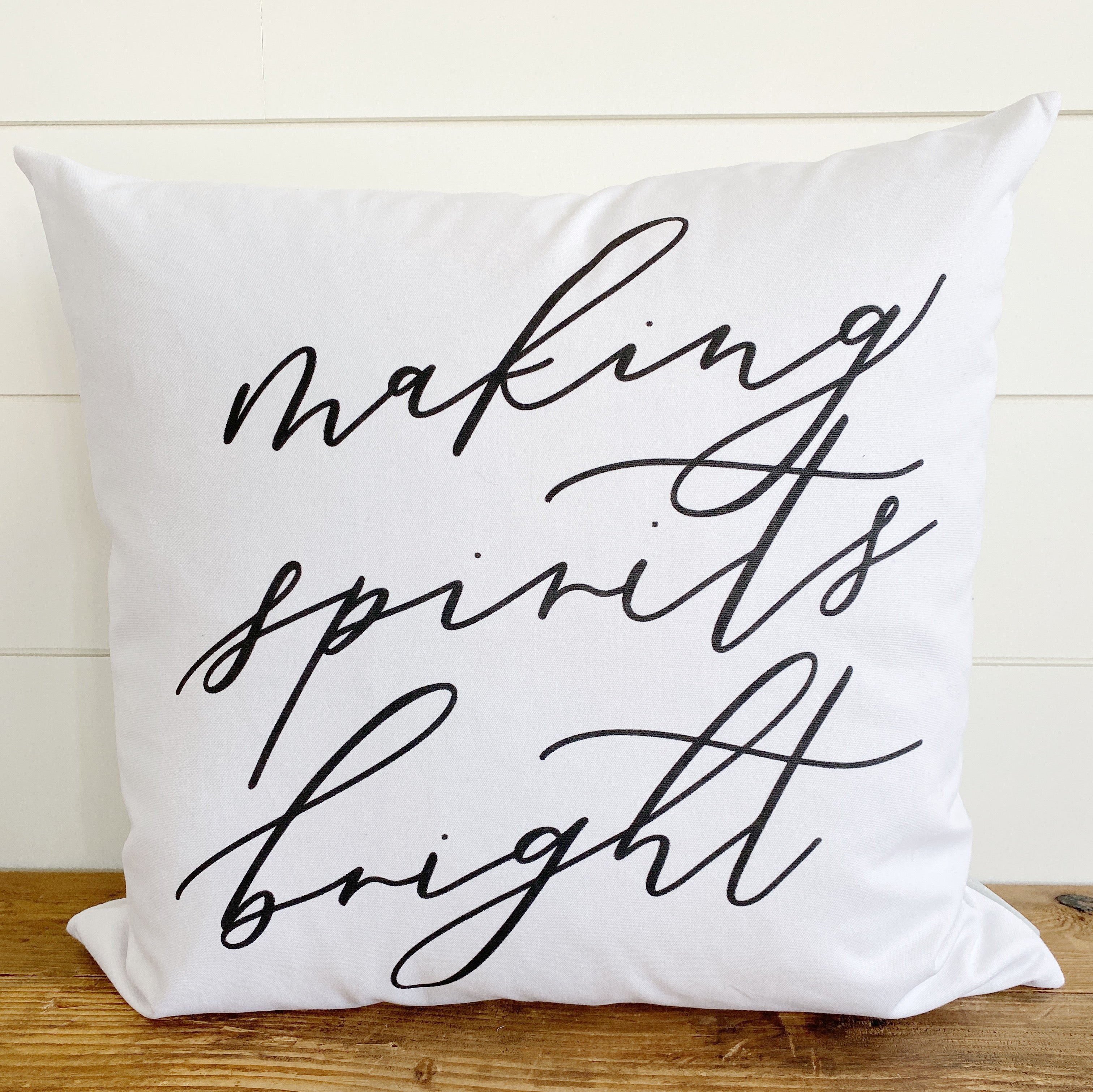 Making Spirits Bright Calligraphy Pillow Cover - Linen and Ivory