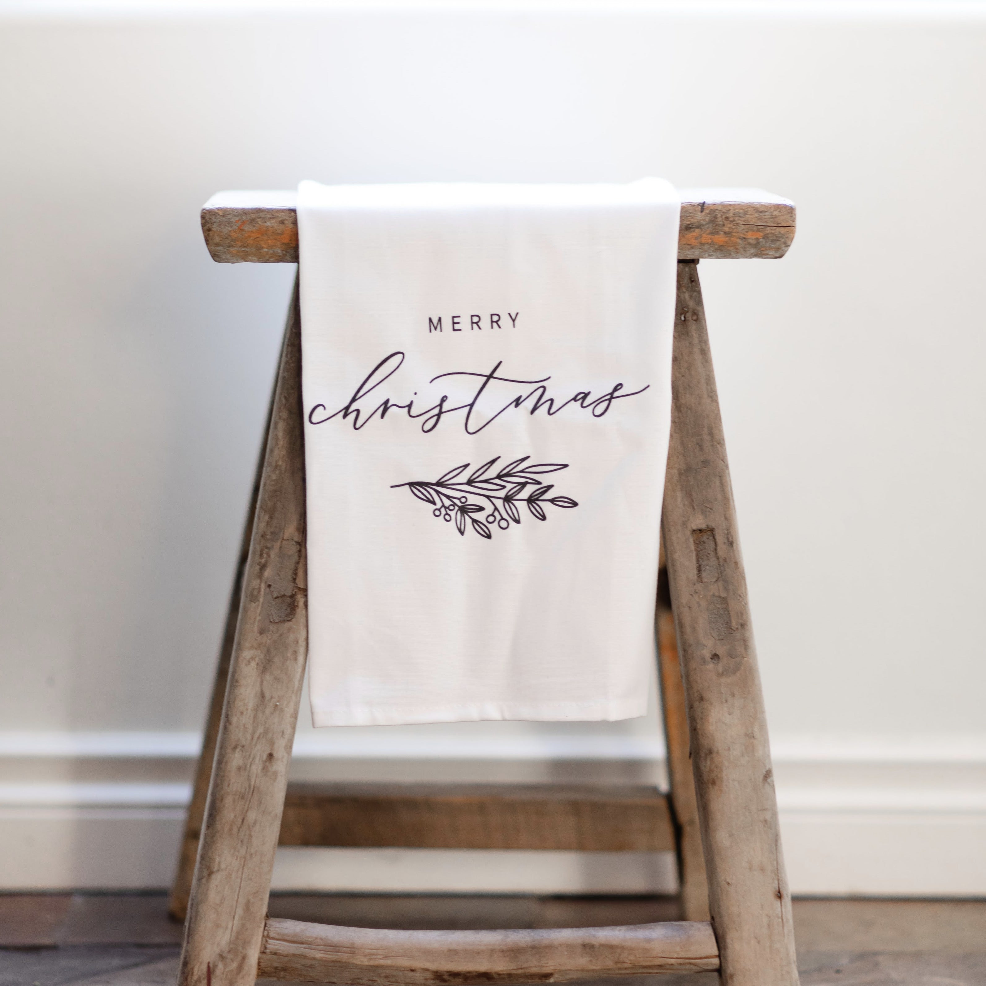 Merry Christmas Calligraphy Tea Towel