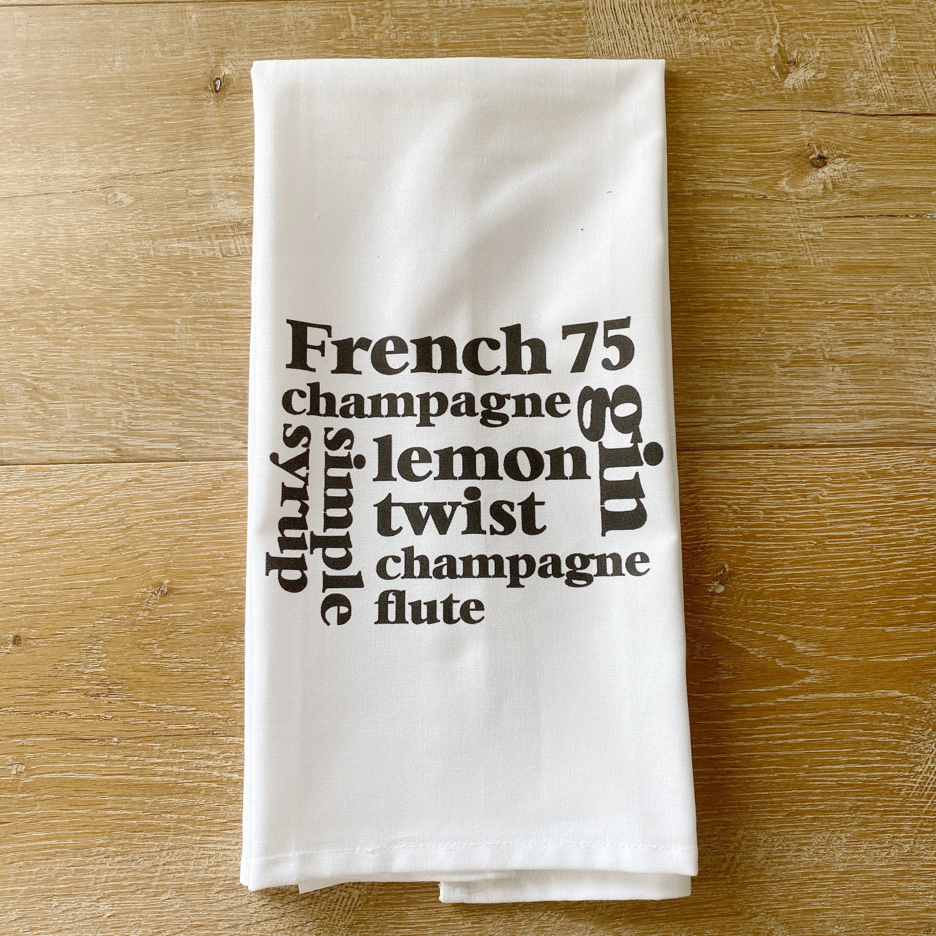 French 75 Cocktail Tea Towel - Linen and Ivory