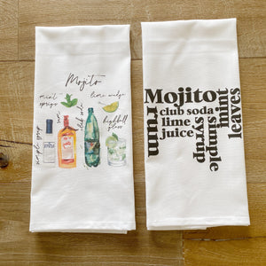 Mojito Watercolor Tea Towel - Linen and Ivory