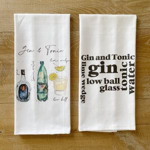Gin & Tonic Watercolor Tea Towel - Linen and Ivory