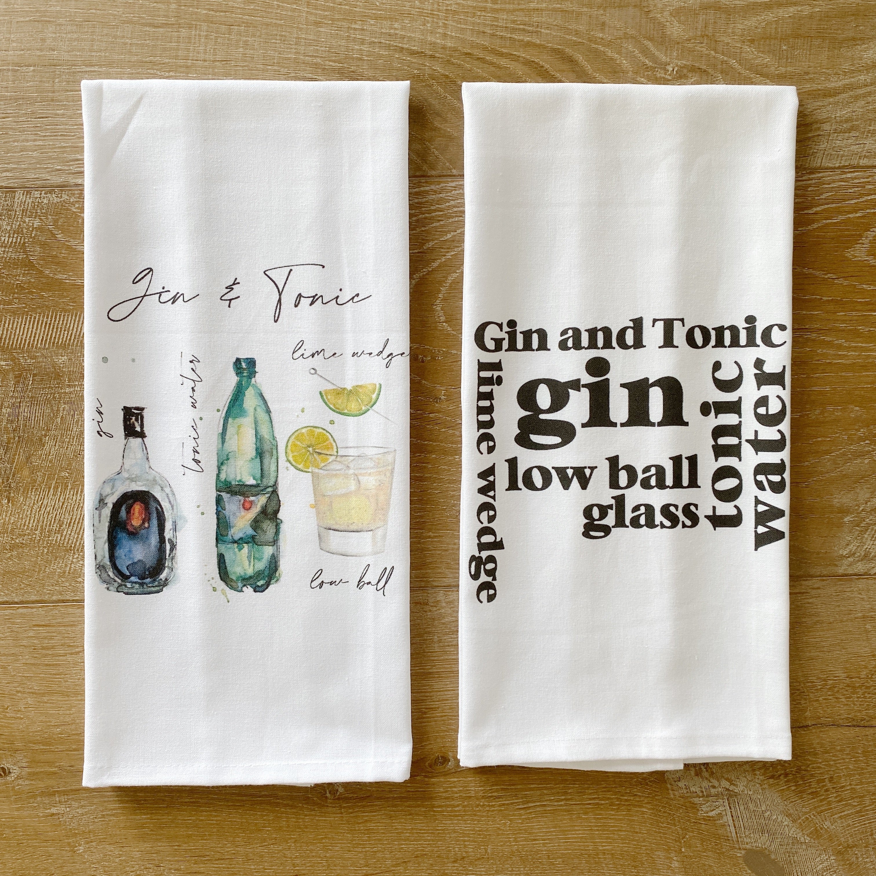 Gin & Tonic Watercolor Tea Towel - Linen and Ivory