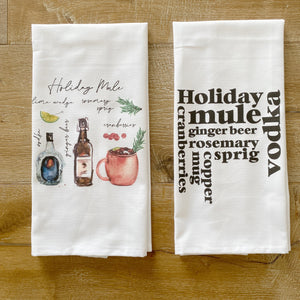 Holiday Mule Watercolor Tea Towel - Linen and Ivory
