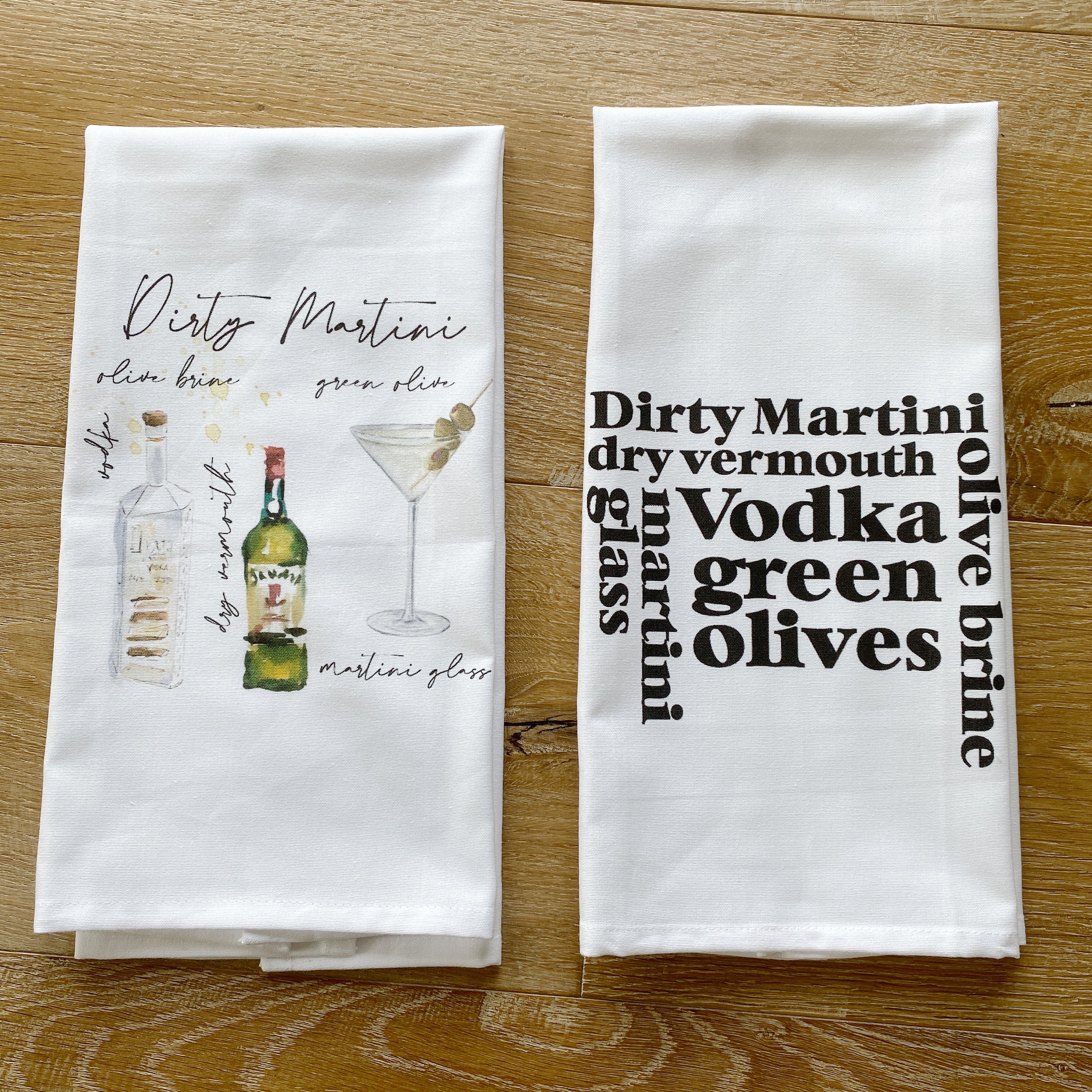 Dirty Martini Watercolor Tea Towel - Linen and Ivory