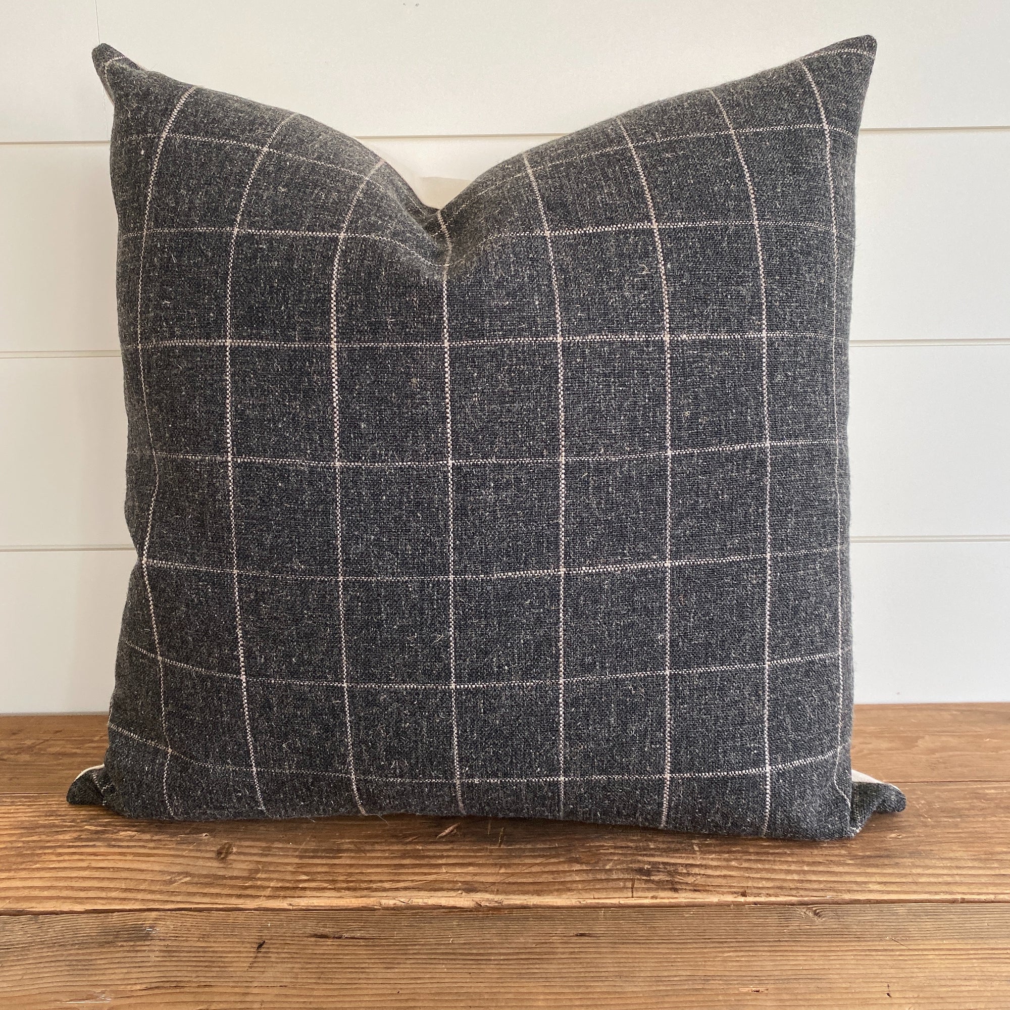 "Brenner" Felt Plaid PIllow Cover (Charcoal Gray) - Linen and Ivory