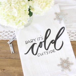 Baby It's Cold Outside (Design 1) Tea Towel - Linen and Ivory
