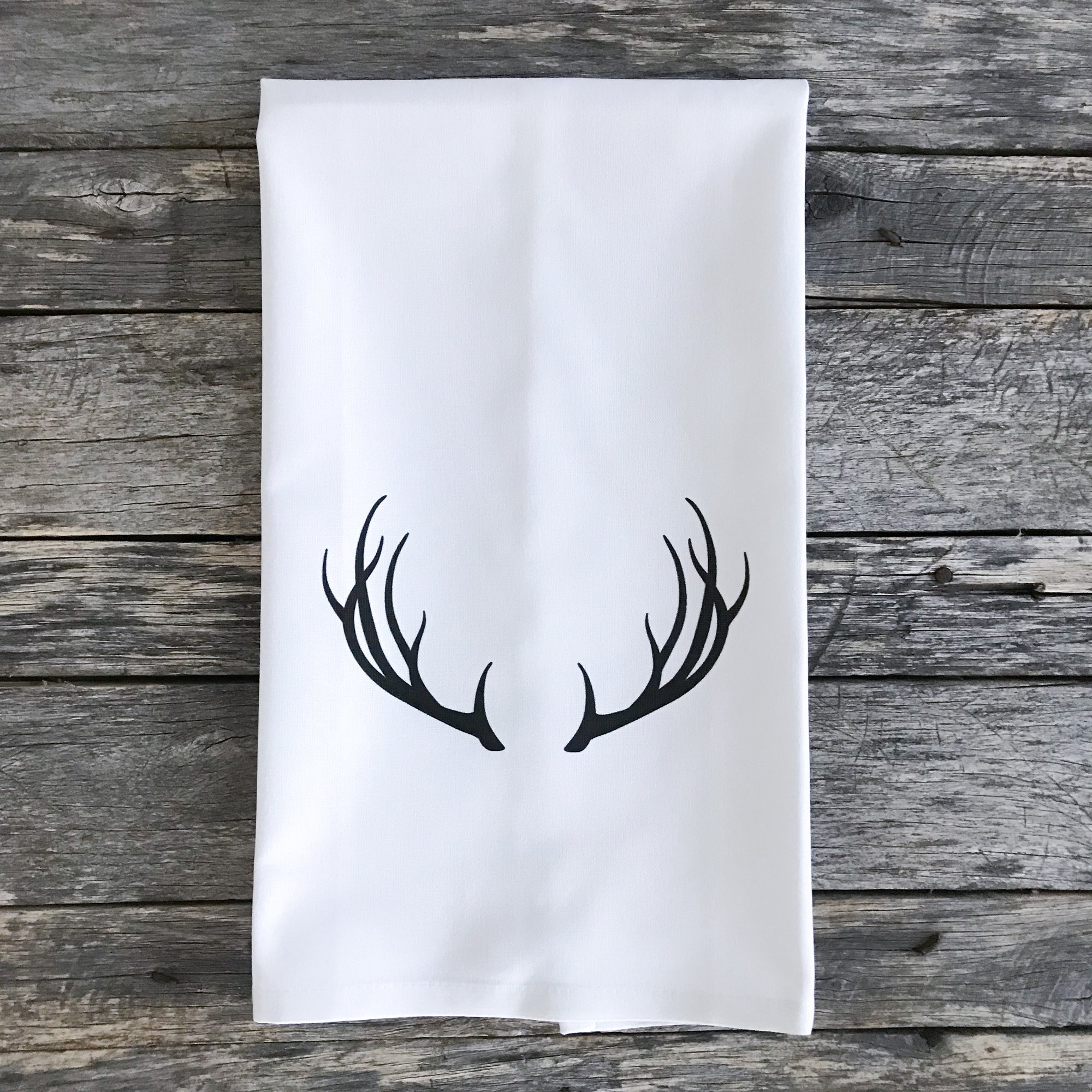 Black Antlers Tea Towel - Linen and Ivory