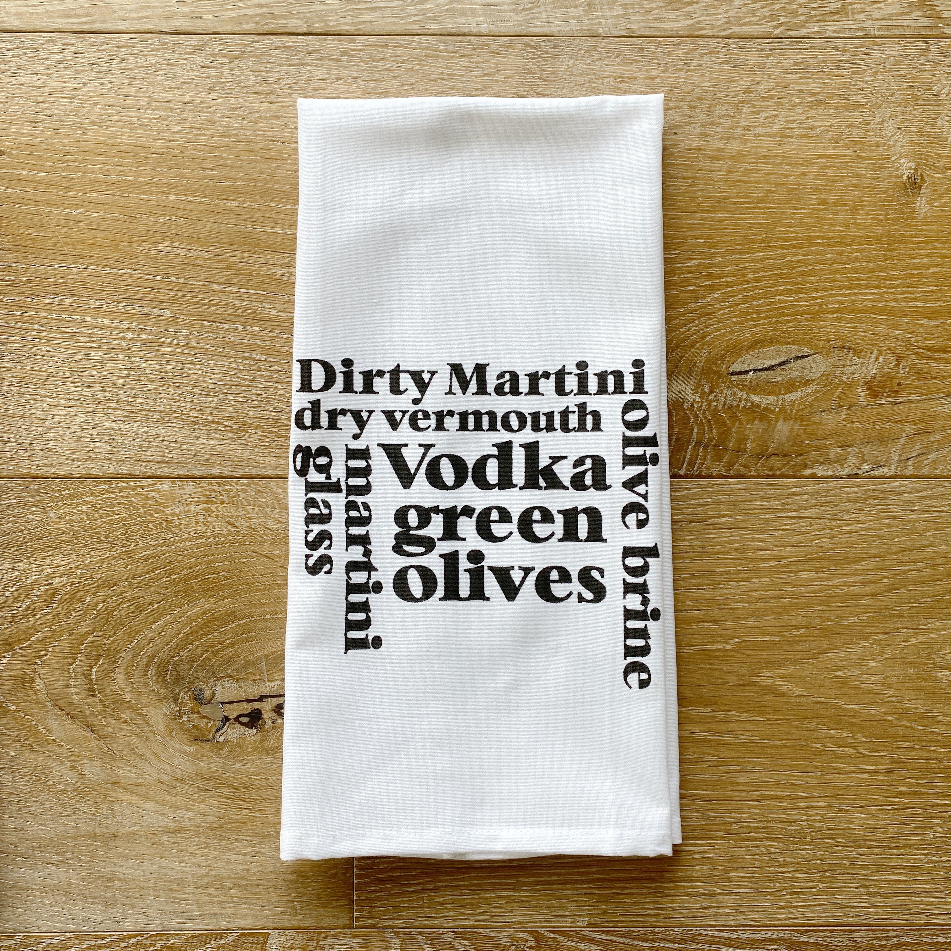 Dirty Martini Words Tea Towel - Linen and Ivory
