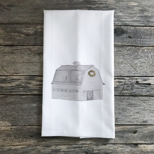 Christmas Barn Tea Towel - Linen and Ivory