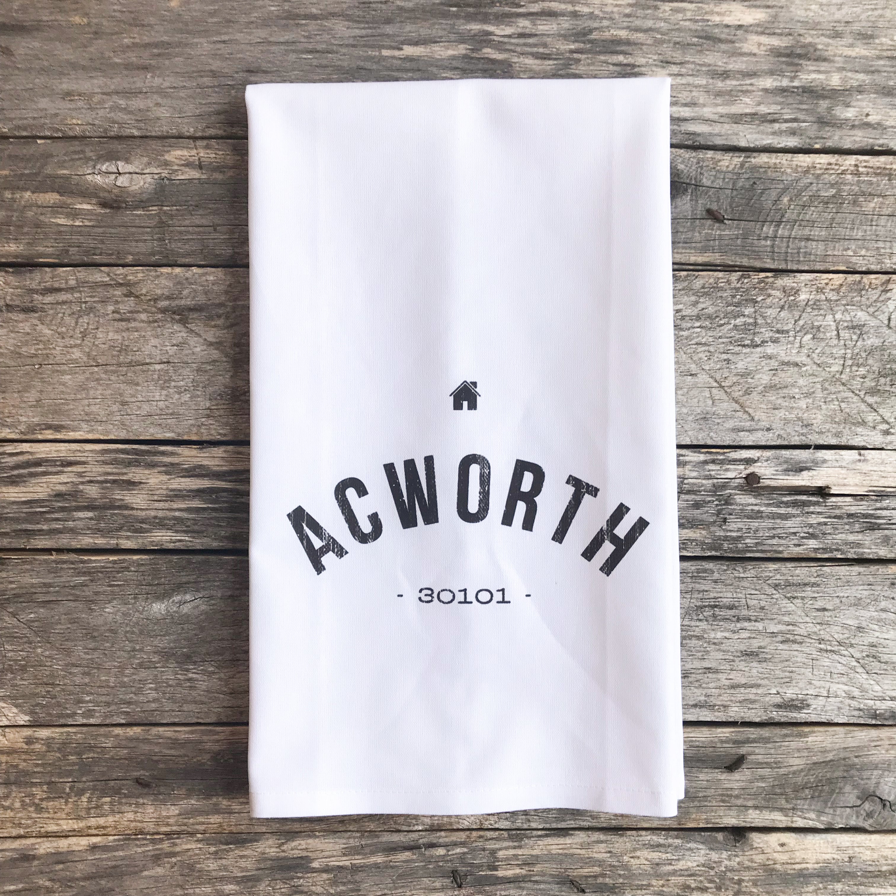 Custom City & Area/Zipcode Tea Towel - Linen and Ivory