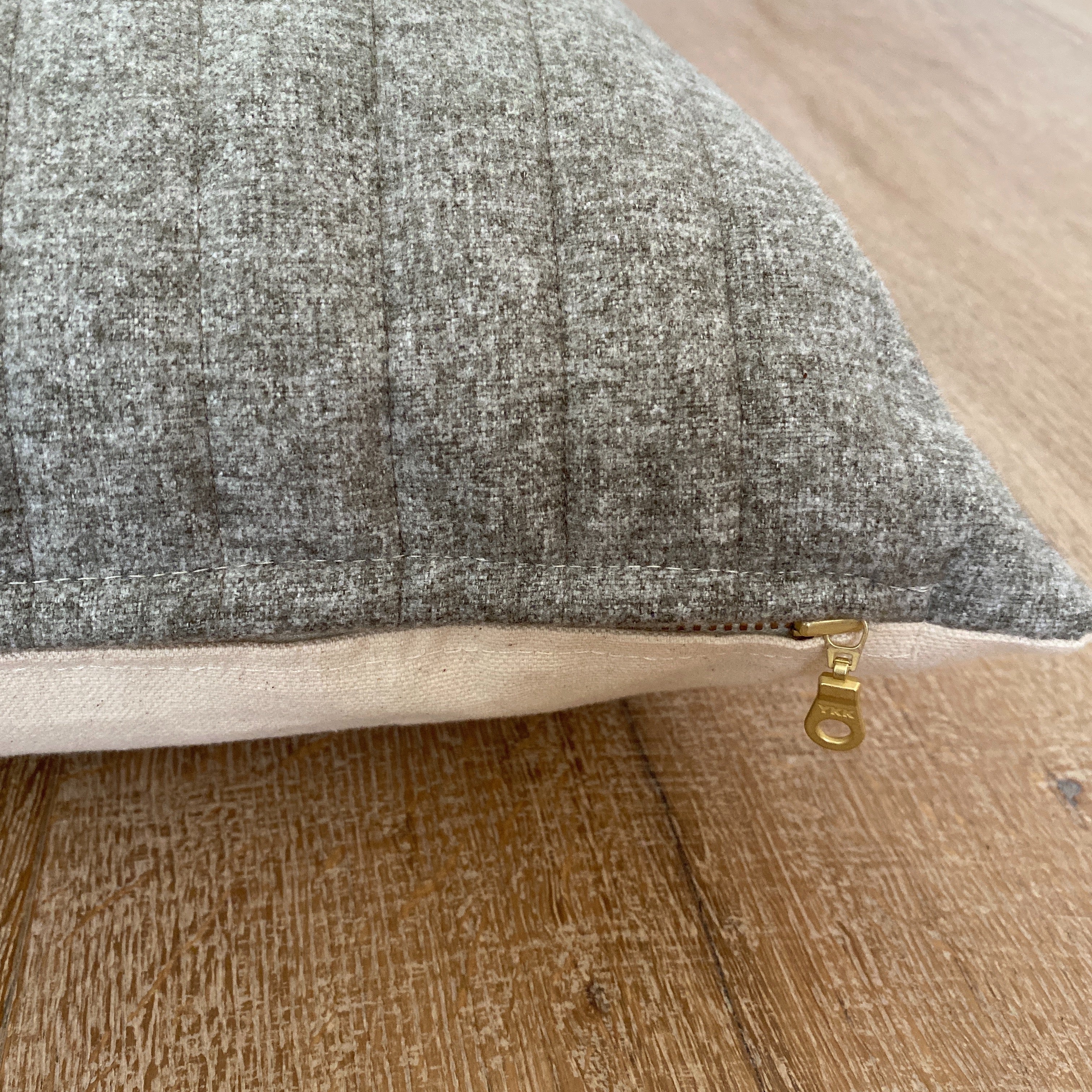 "Xavier" Striped Felt Pillow Cover (Gray) - Linen and Ivory