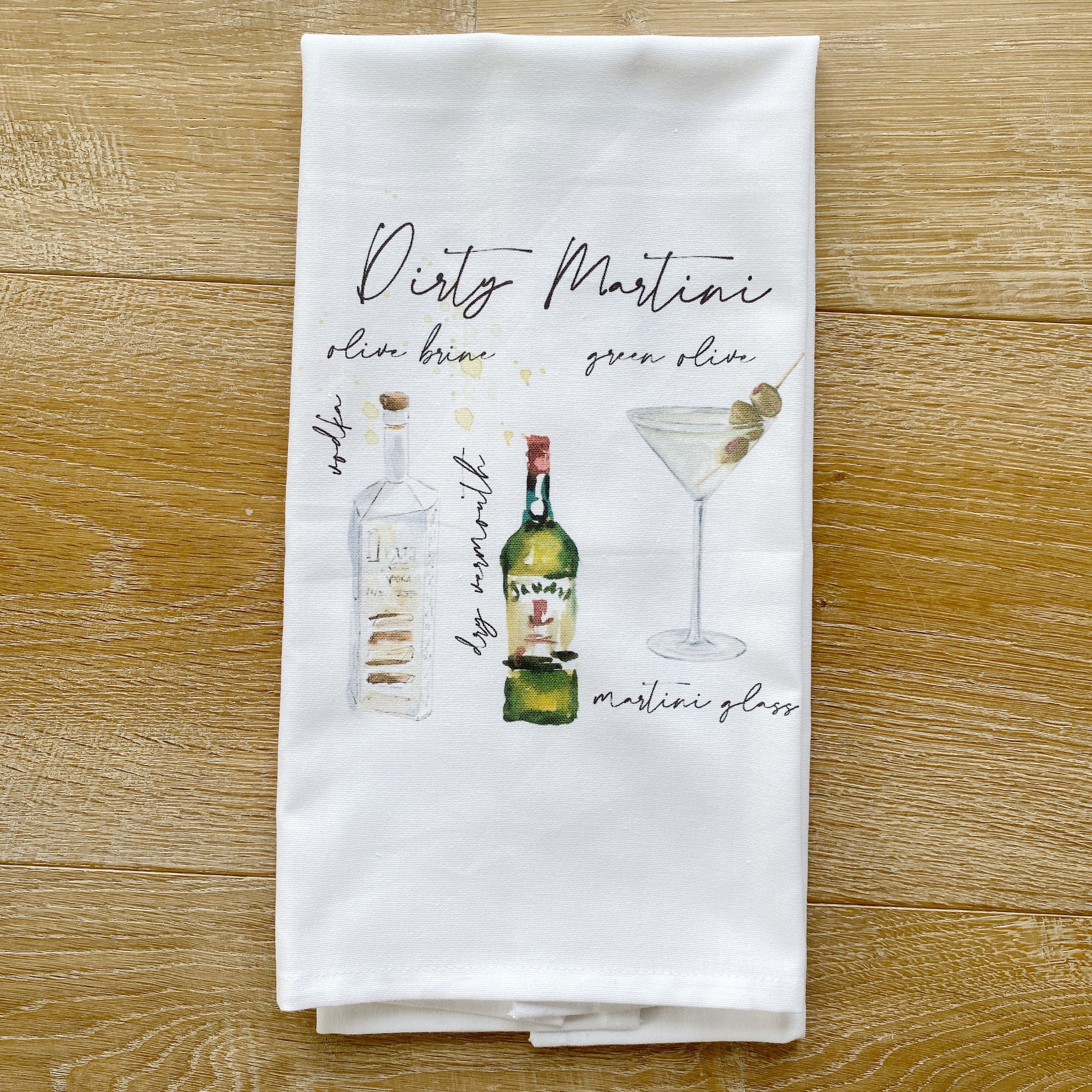 Dirty Martini Watercolor Tea Towel - Linen and Ivory