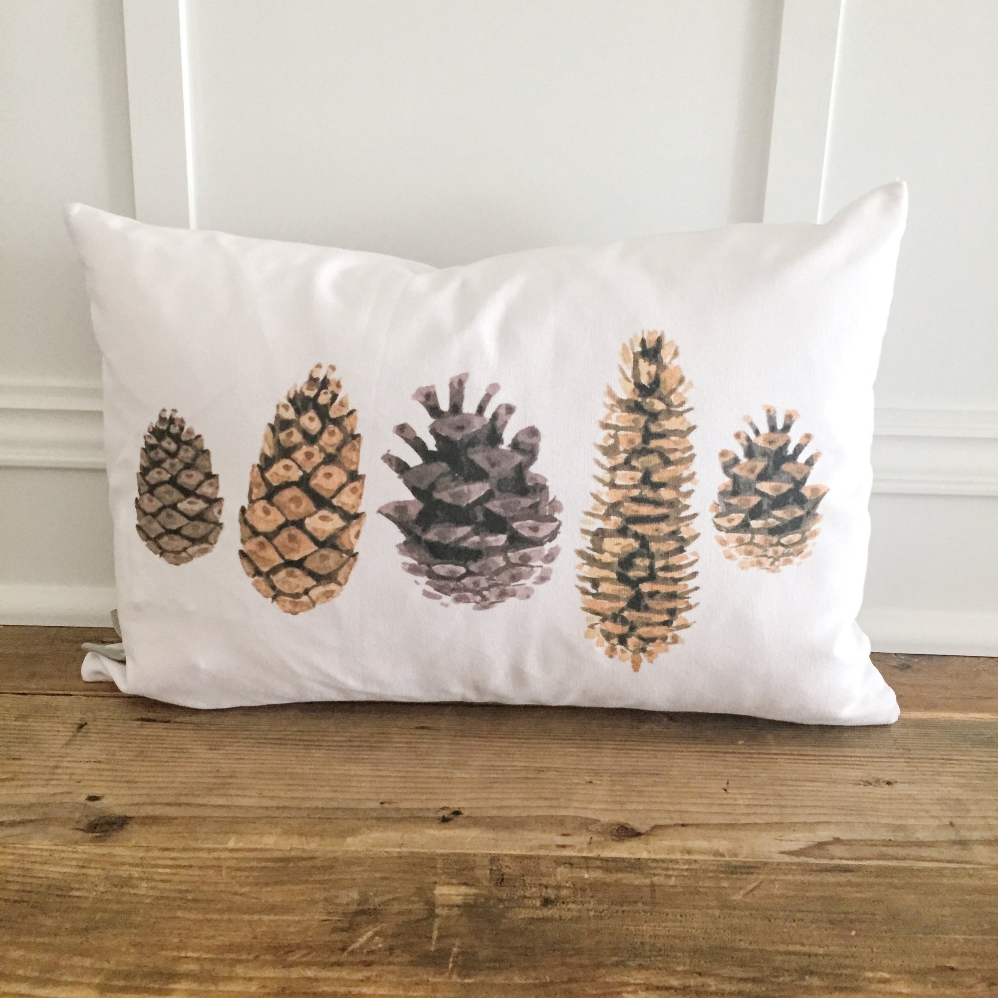 Watercolor Pinecone Pillow Cover - Linen and Ivory
