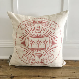 Falalalala Ornament (Red) Pillow Cover - Linen and Ivory