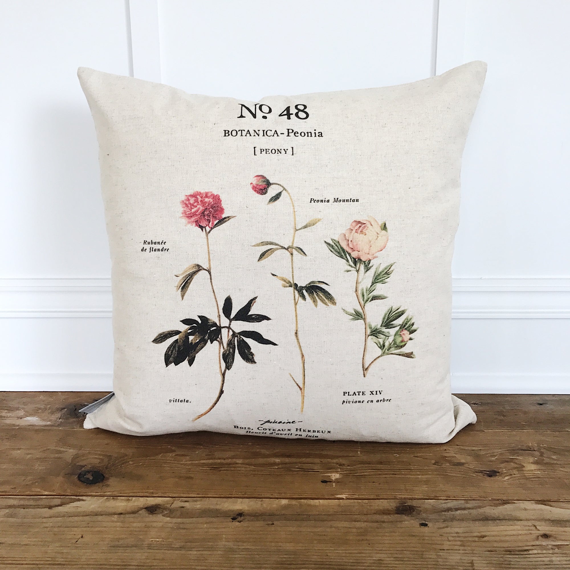Peony Botanical Pillow Cover (Design 2) - Linen and Ivory