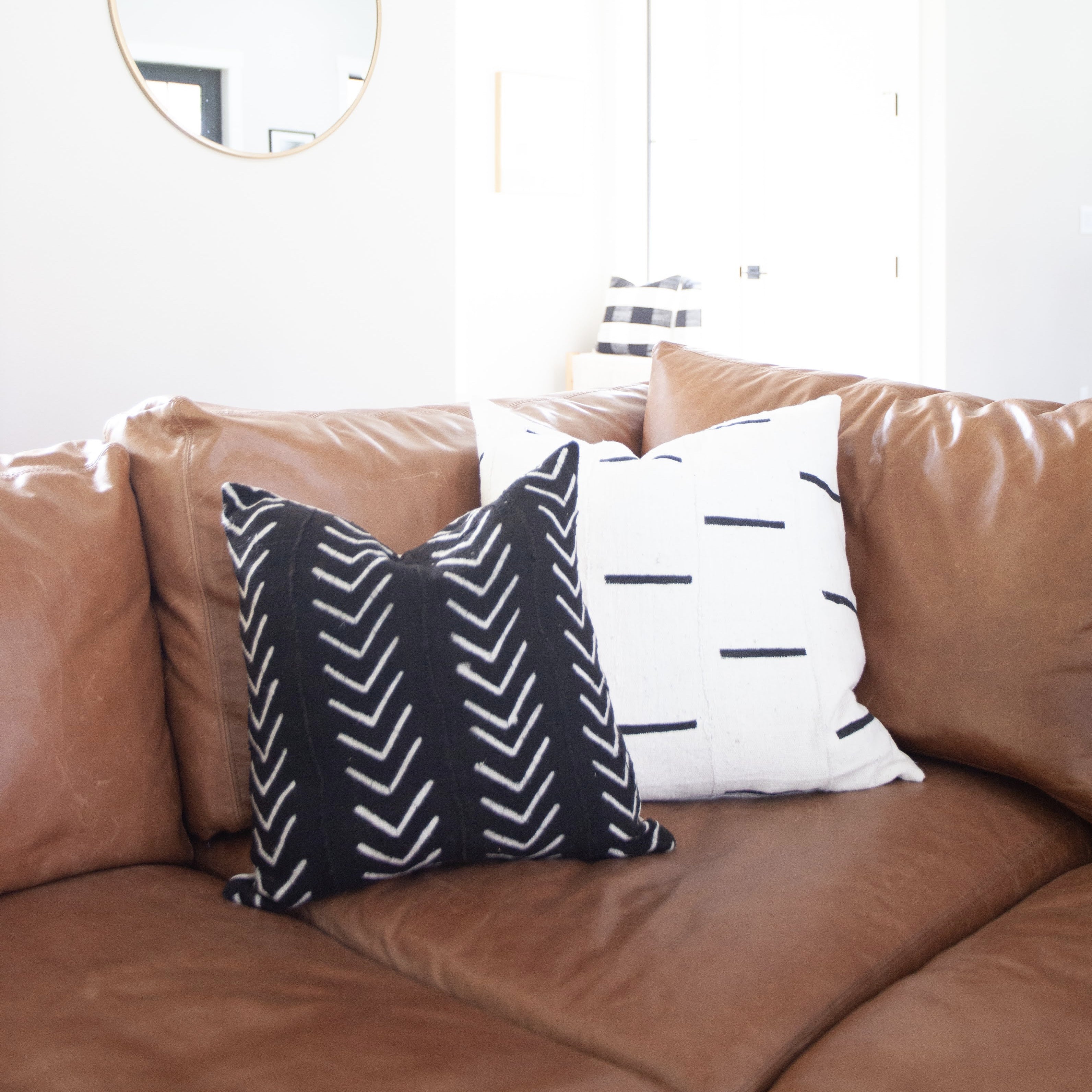 BLYTHE || Black & White Authentic African Mud Cloth Pillow Cover
