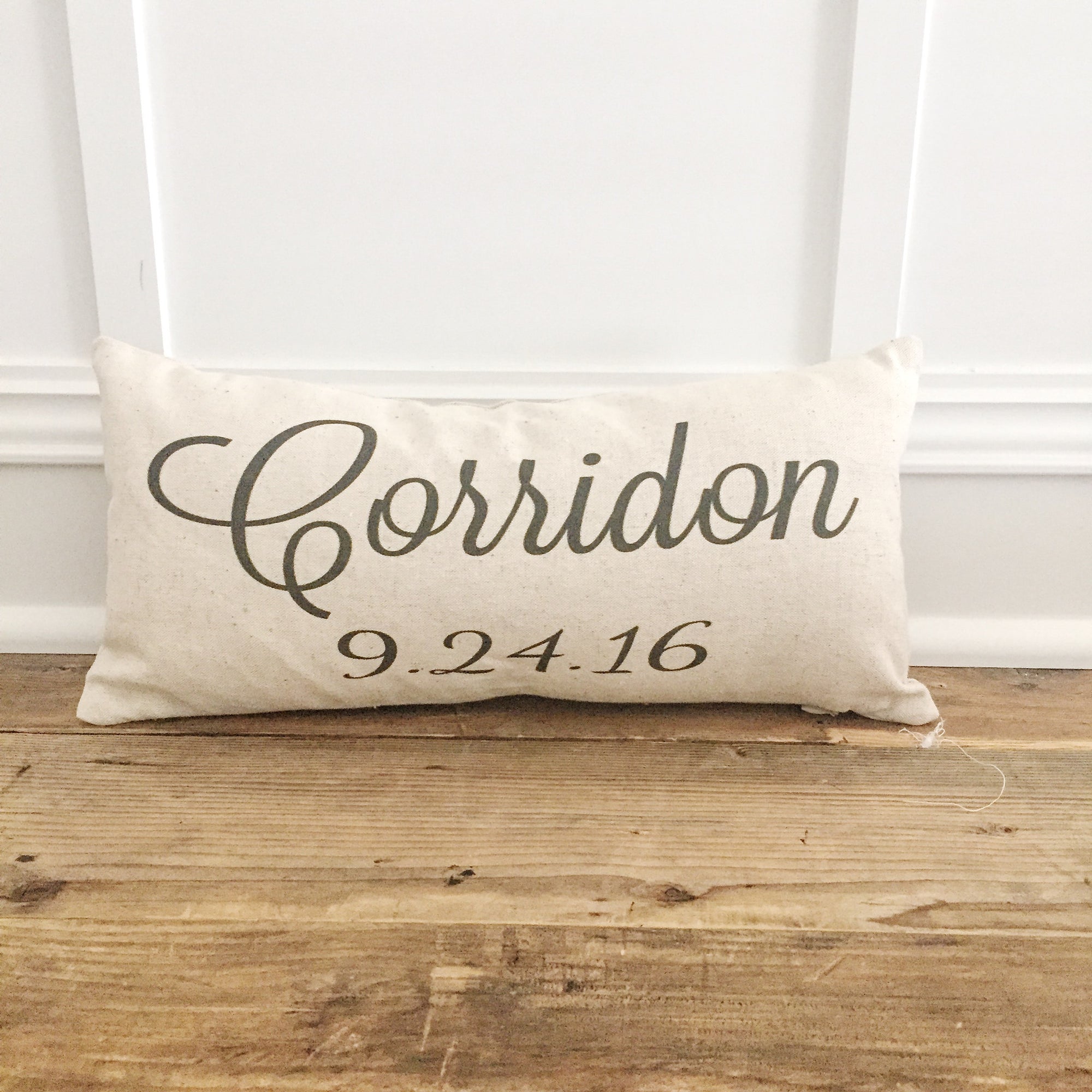Custom Name & Date Pillow Cover - Linen and Ivory