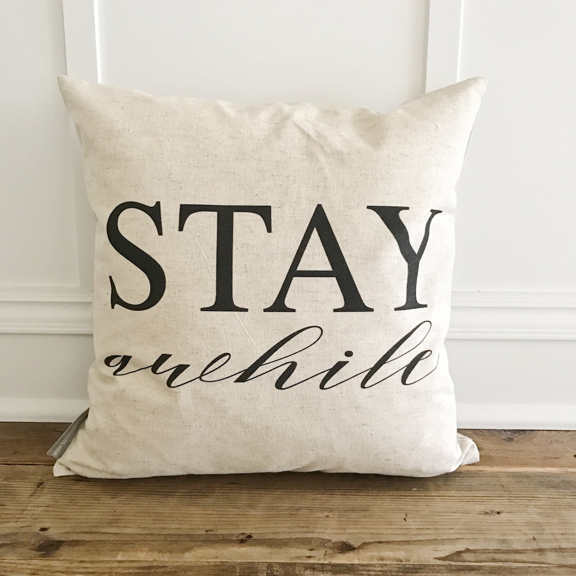 Stay Awhile Pillow Cover (Design 2) - Linen and Ivory