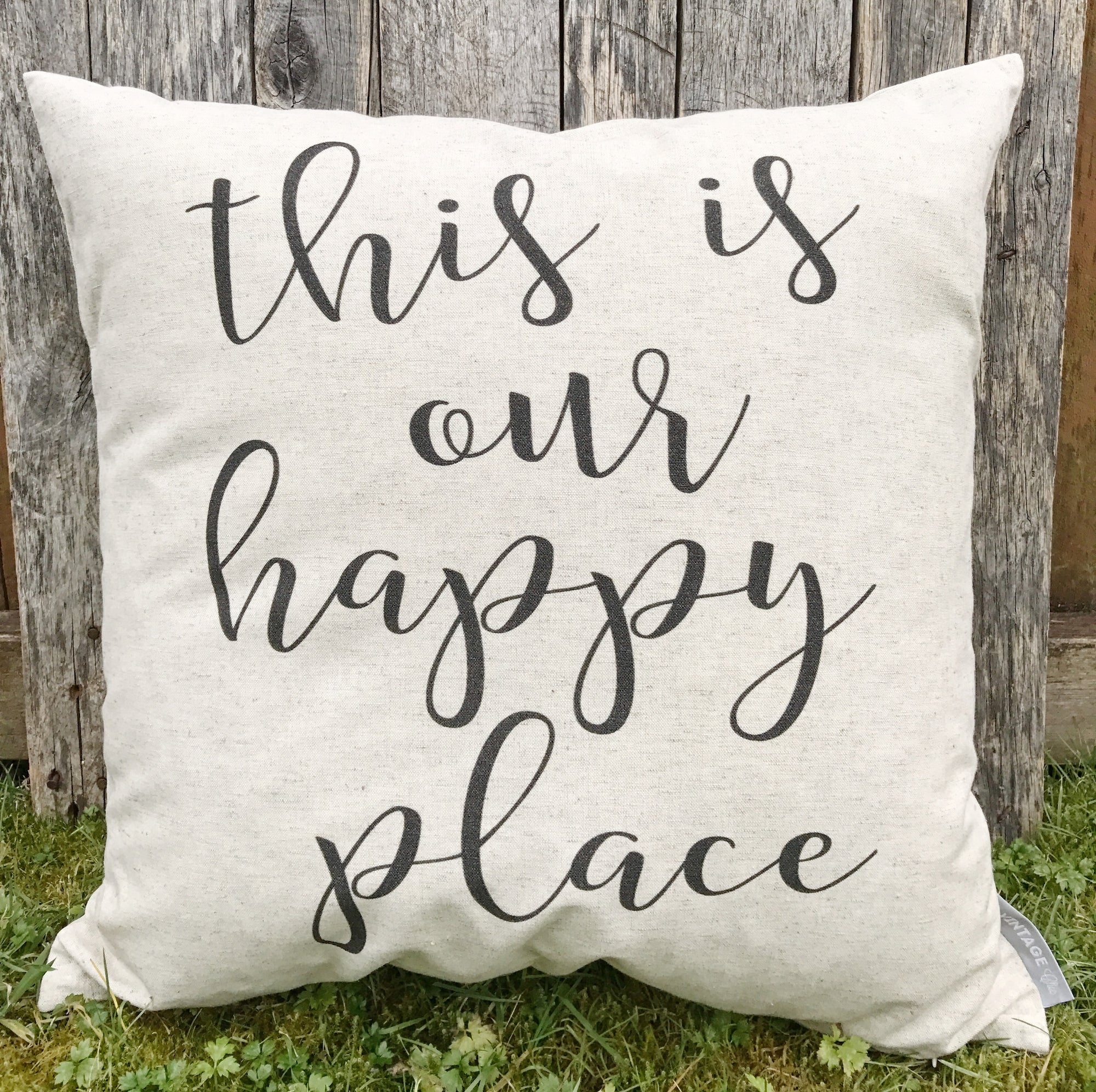 This is our Happy Place Pillow Cover - Linen and Ivory