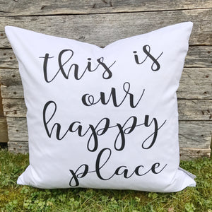 This is our Happy Place Pillow Cover - Linen and Ivory