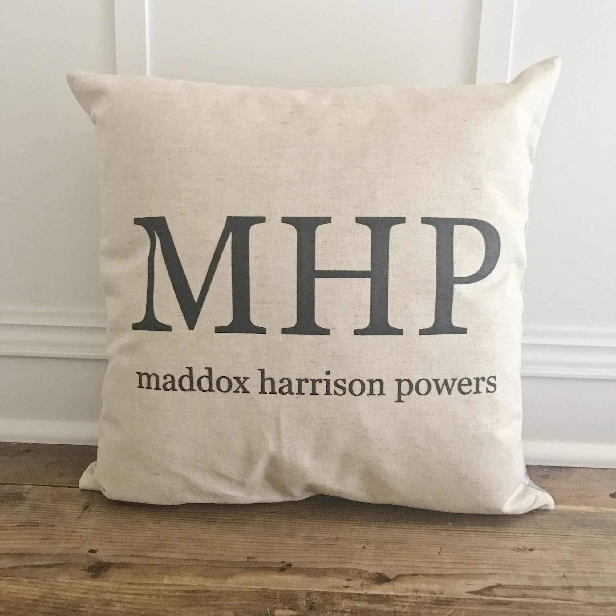 Monogram and Name Pillow Cover - Linen and Ivory