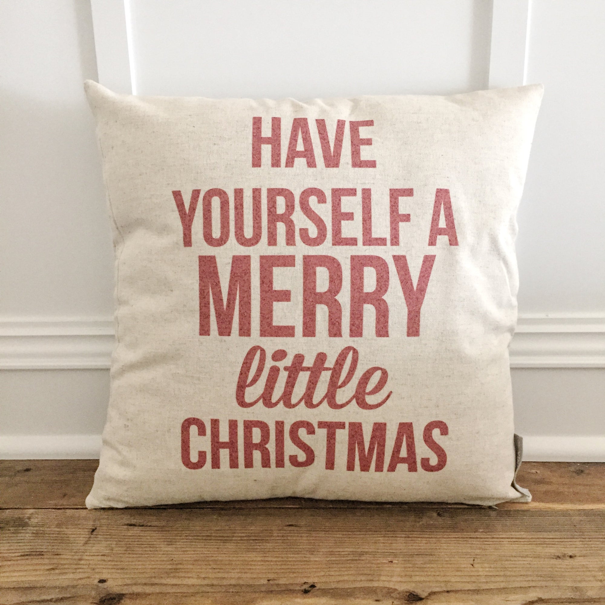 Merry Little Christmas Pillow Cover (Red) - Linen and Ivory