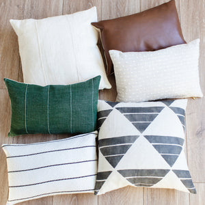 "Truett" Green Linen Pillow Cover - Linen and Ivory