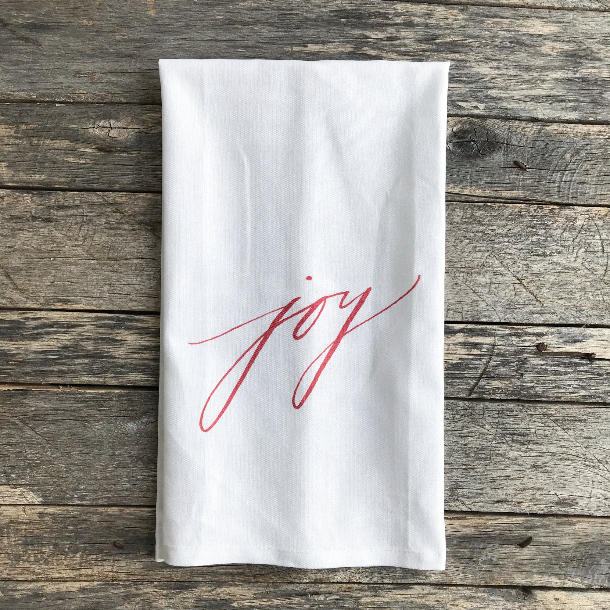 Joy Script Tea Towel (Red) - Linen and Ivory