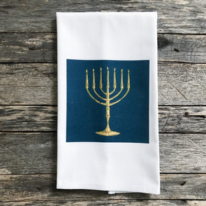 Menorah Design 1 Tea Towel - Linen and Ivory