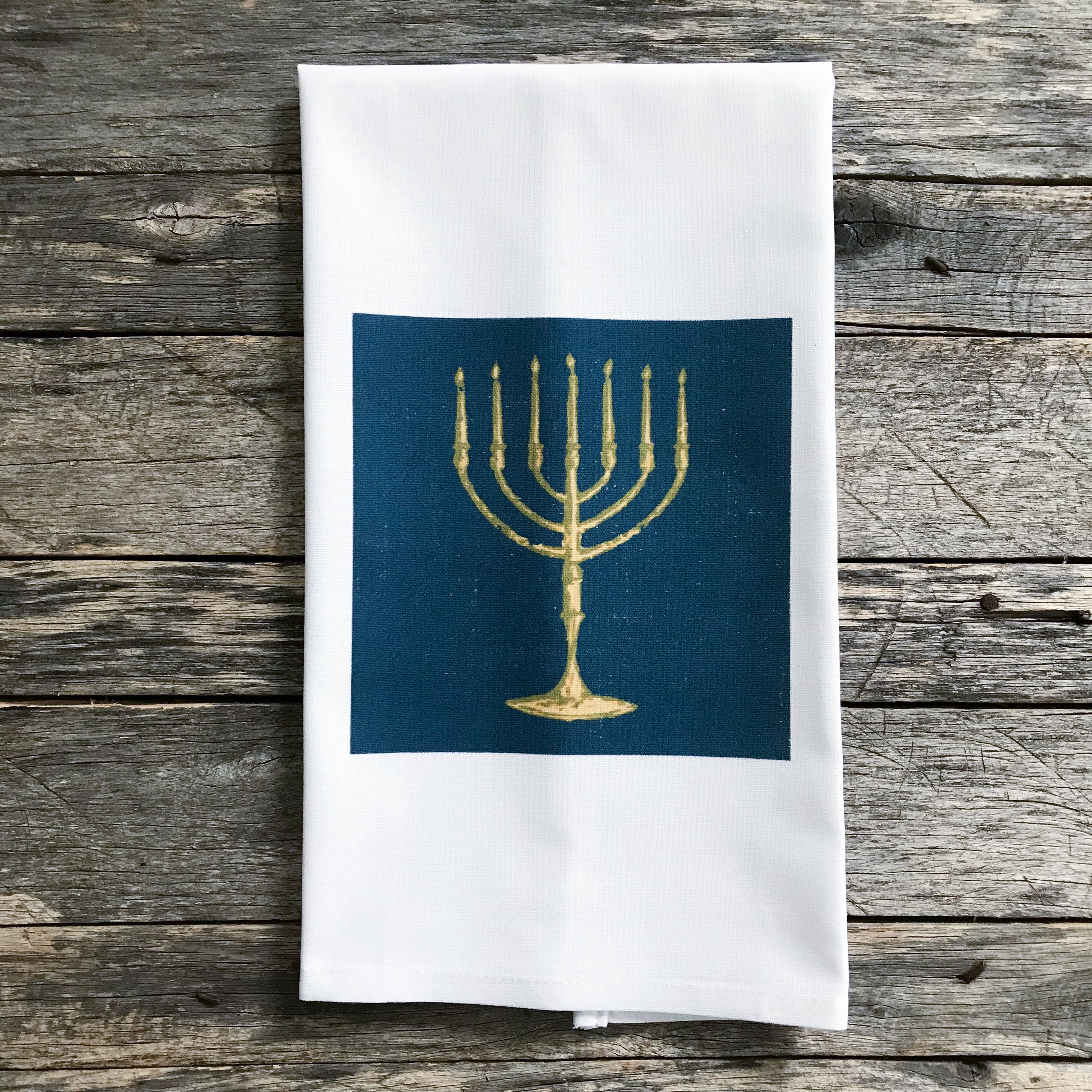 Menorah Design 1 Tea Towel - Linen and Ivory