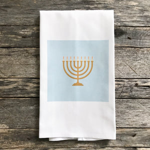 Menorah Design 2 Tea Towel - Linen and Ivory
