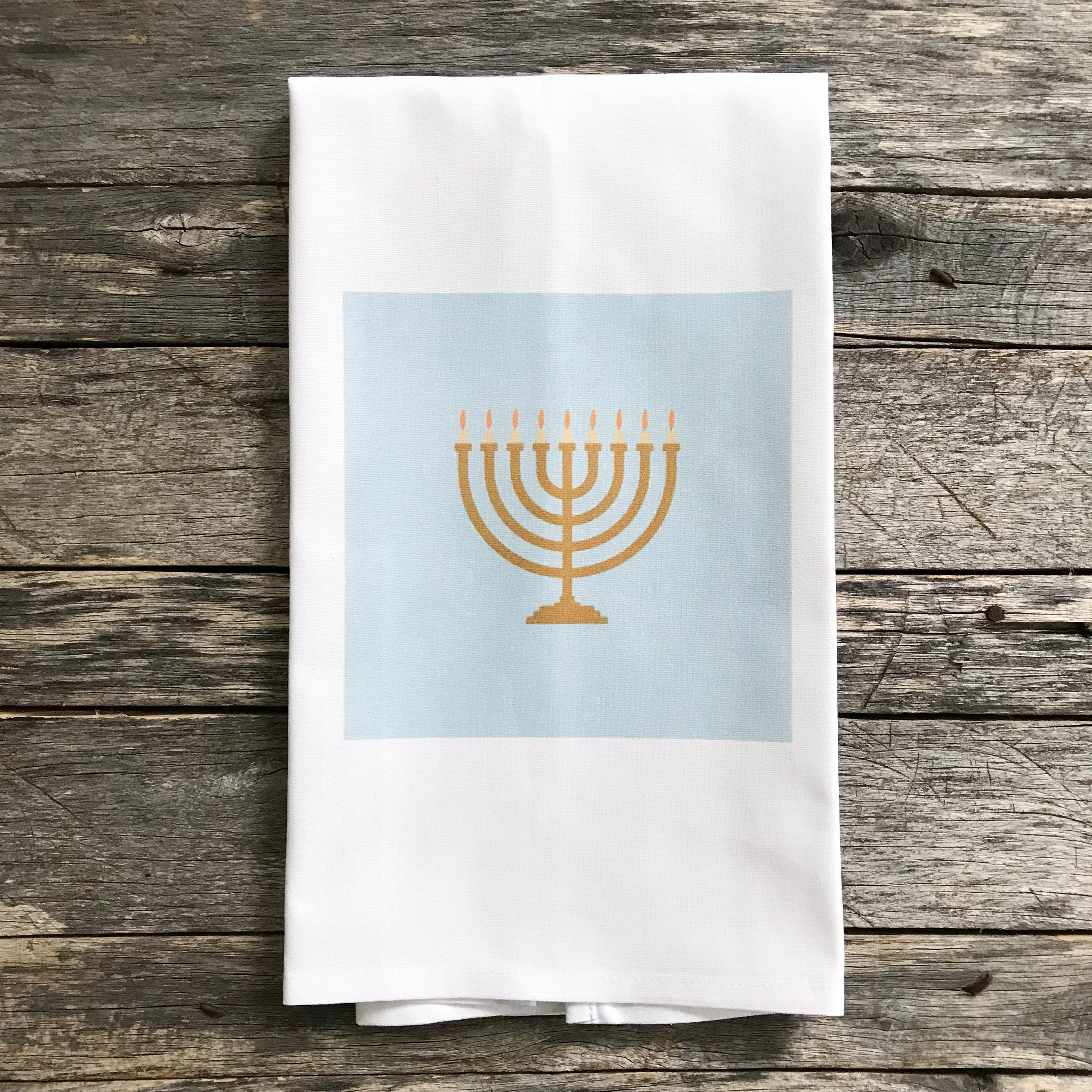 Menorah Design 2 Tea Towel - Linen and Ivory