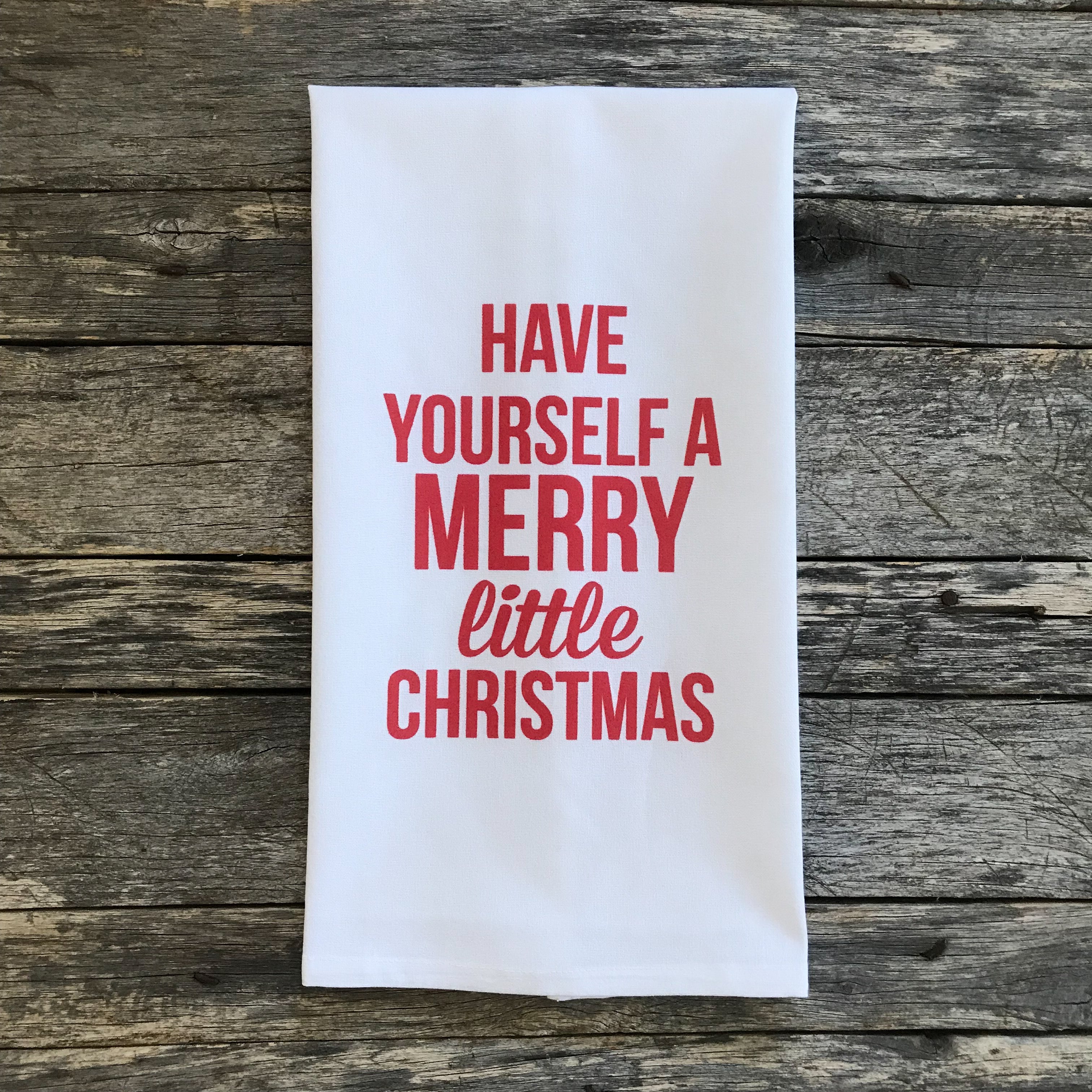 Merry Little Christmas (Red) Tea Towel - Linen and Ivory