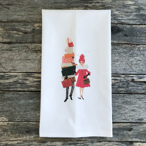 Mid Mod Shopping Tea Towel - Linen and Ivory
