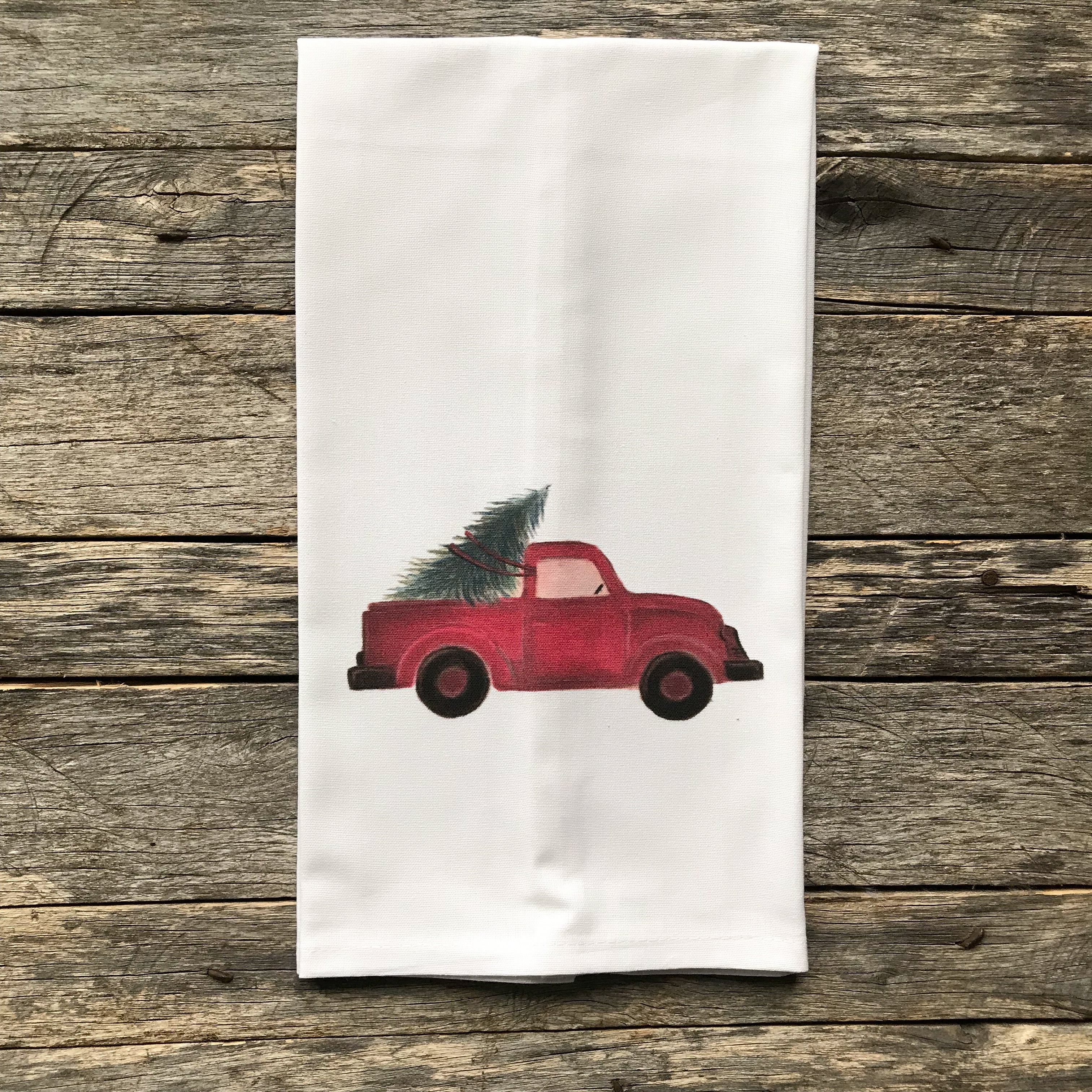 Red Truck (No Words) Tea Towel - Linen and Ivory