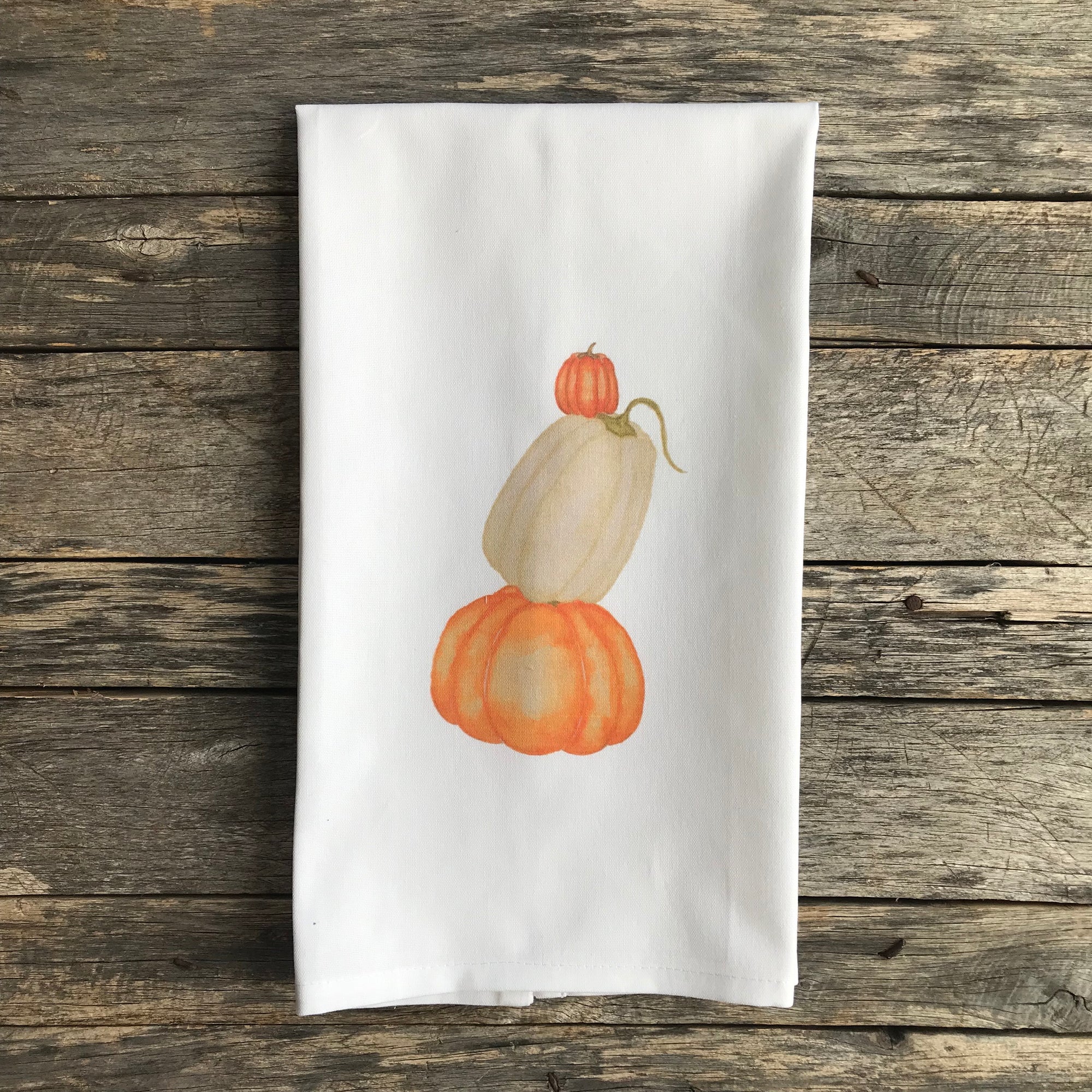 Watercolor Pumpkin Trio Tea Towel - Linen and Ivory