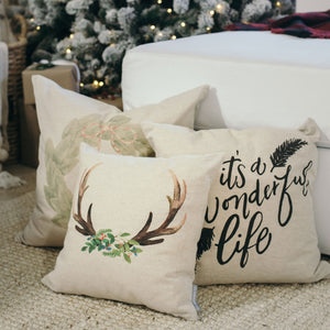 Holiday Deer Antler Pillow Cover - Linen and Ivory