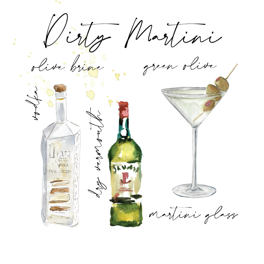 Dirty Martini Watercolor Tea Towel - Linen and Ivory