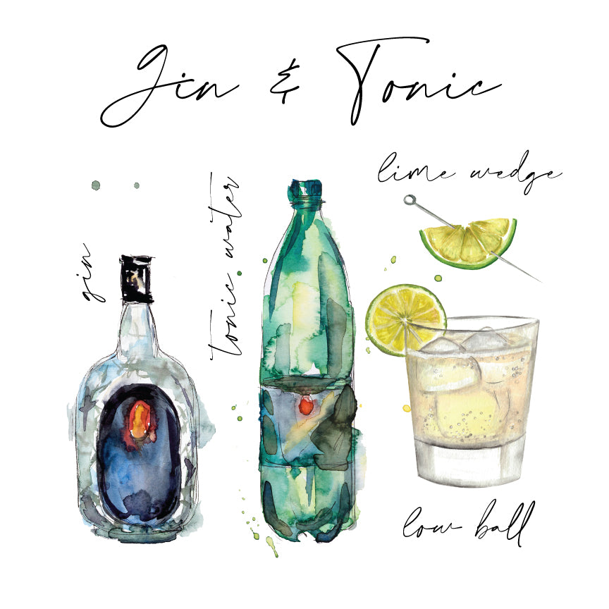Gin & Tonic Watercolor Tea Towel - Linen and Ivory