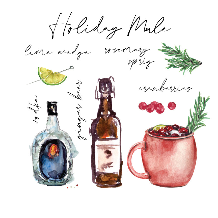 Holiday Mule Watercolor Tea Towel - Linen and Ivory