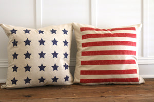 American Flag Pillow Cover (Set of 2) - Linen and Ivory