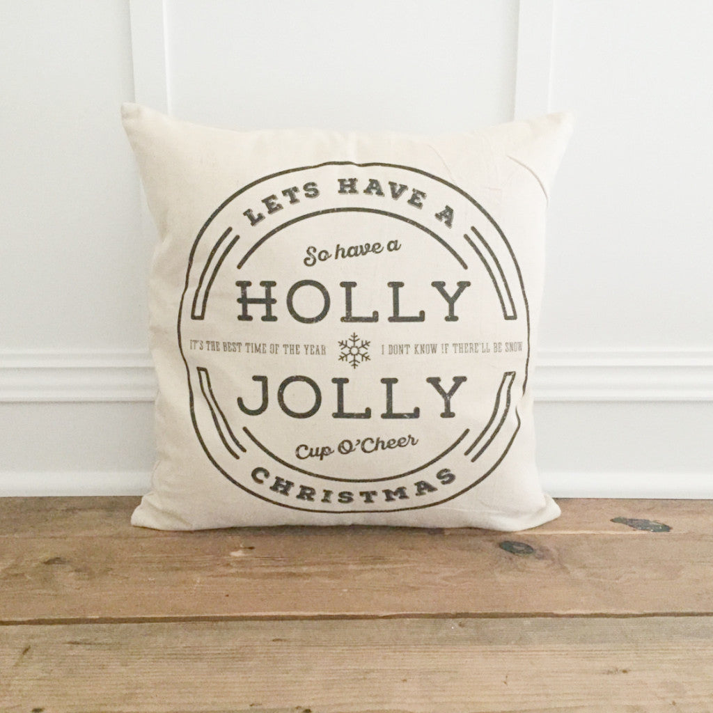 Holly Jolly Pillow Cover (Black) - Linen and Ivory