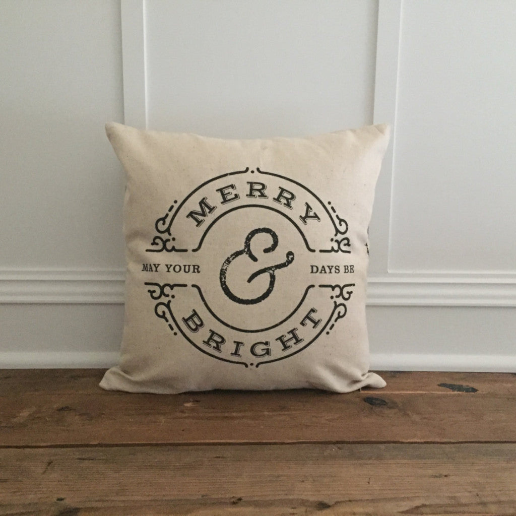 Merry & Bright Pillow Cover (Black) - Linen and Ivory