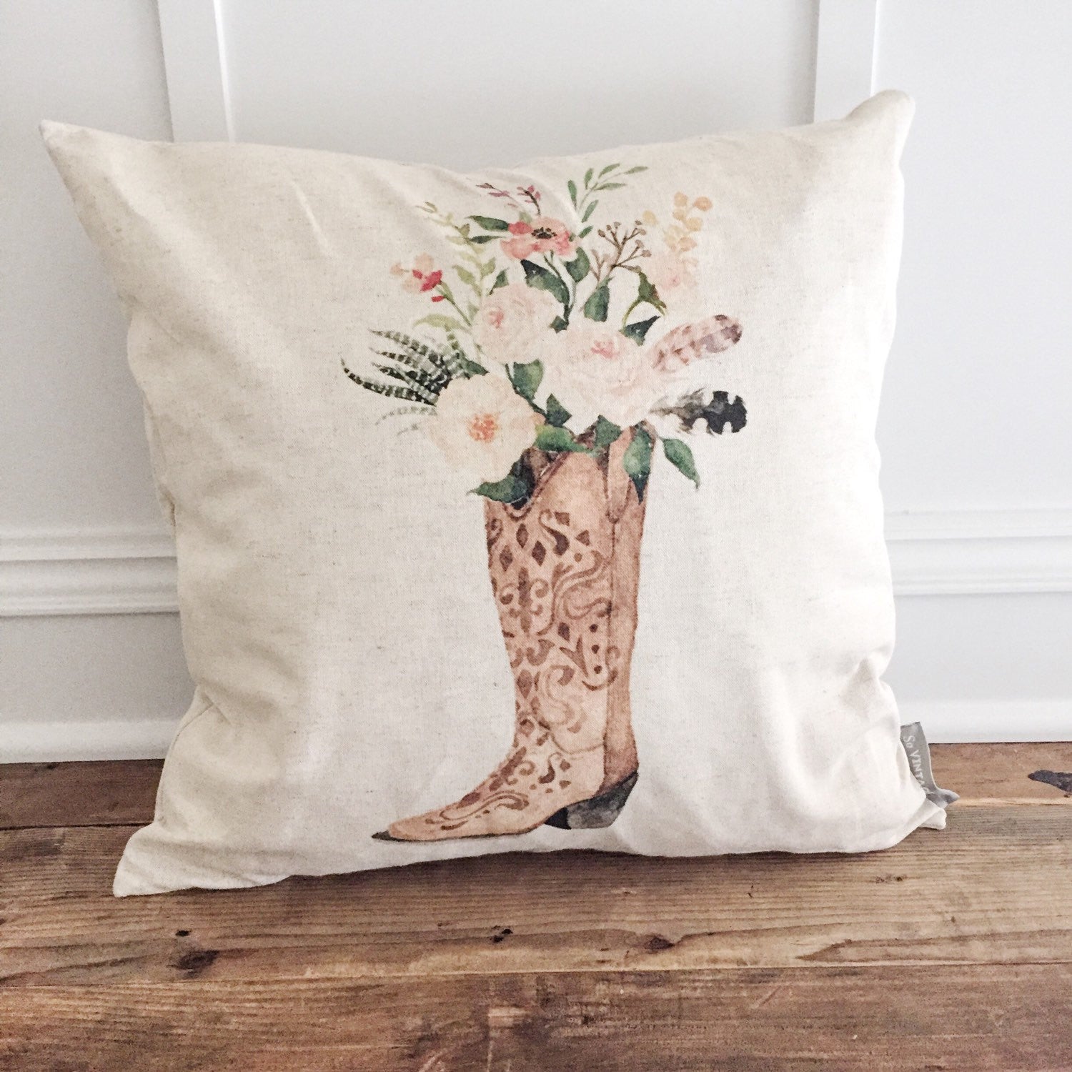 Floral Boot Pillow Cover - Linen and Ivory