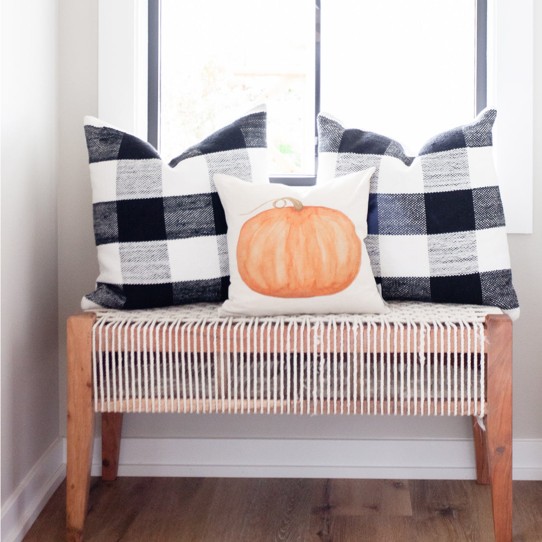 Knit Pumpkin Square Throw Pillow With Fringe